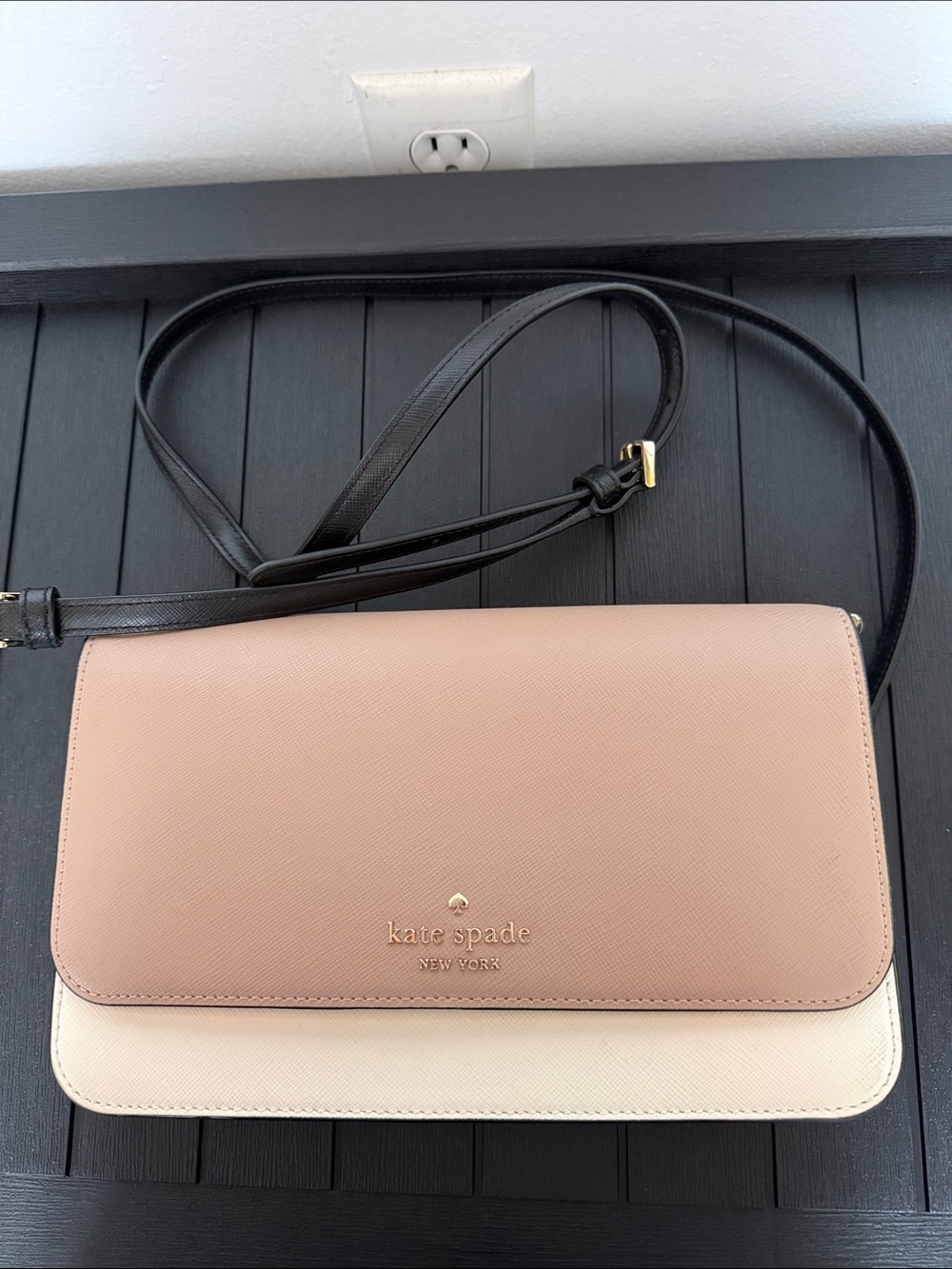 kate spade Two-Tone Tan and Cream Crossbody with Black Strap